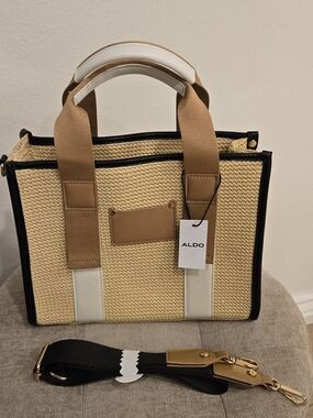 Brand New Aldo Light Brown Woven Bag With Adjustable Shoulder Strap
